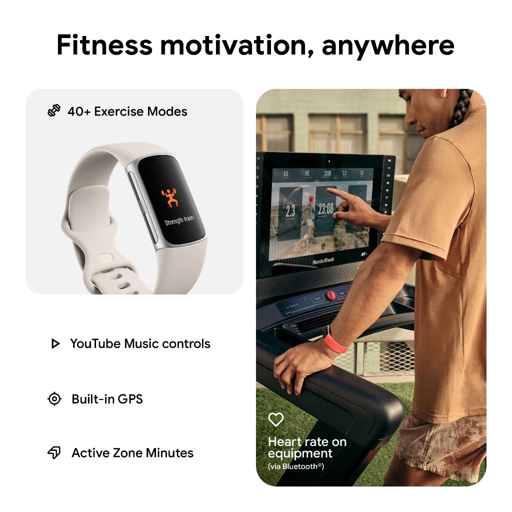 Fitbit Charge 6 Fitness Tracker with Google apps, Porcelain/Silver, One Size (S & L Bands Included)