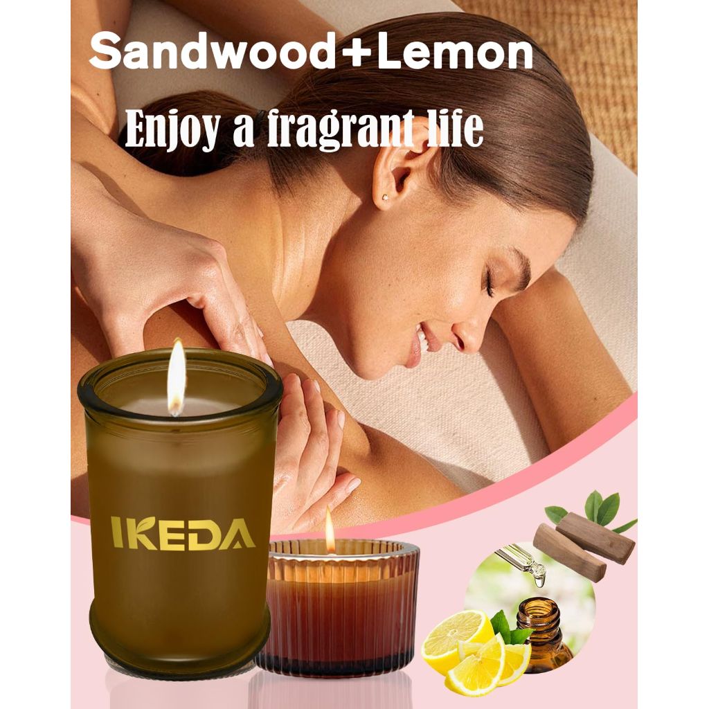 Ikeda fragrance Scented Candles, 3pc Sandwood Lemon Aromatherapy Candle Gift Set
