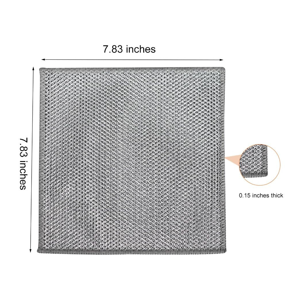 Reusable Soft Wire Cleaning Cloths, Anti-Scratch Steel Wire - Silver (10 Pack)