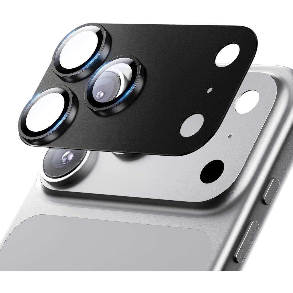 Hoerrye for iPhone 17 Pro Camera Lens Protector - [12FT Shatterproof Military Grade] [Strong Adsorption] Metal 9H+ Tempered Glass Camera Screen Full Cover Case Friendly,Black