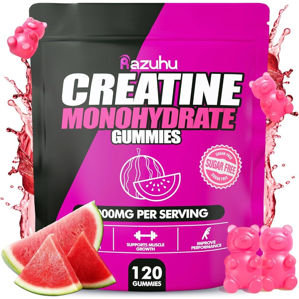 Razuhu Creatine Monohydrate Gummies, 120 Count, Watermelon Flavored