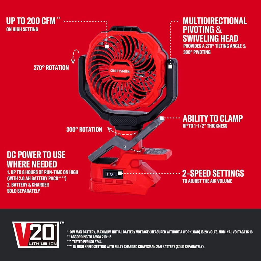 CRAFTSMAN Portable Clip on Fan Rechargeable (Tool Only)