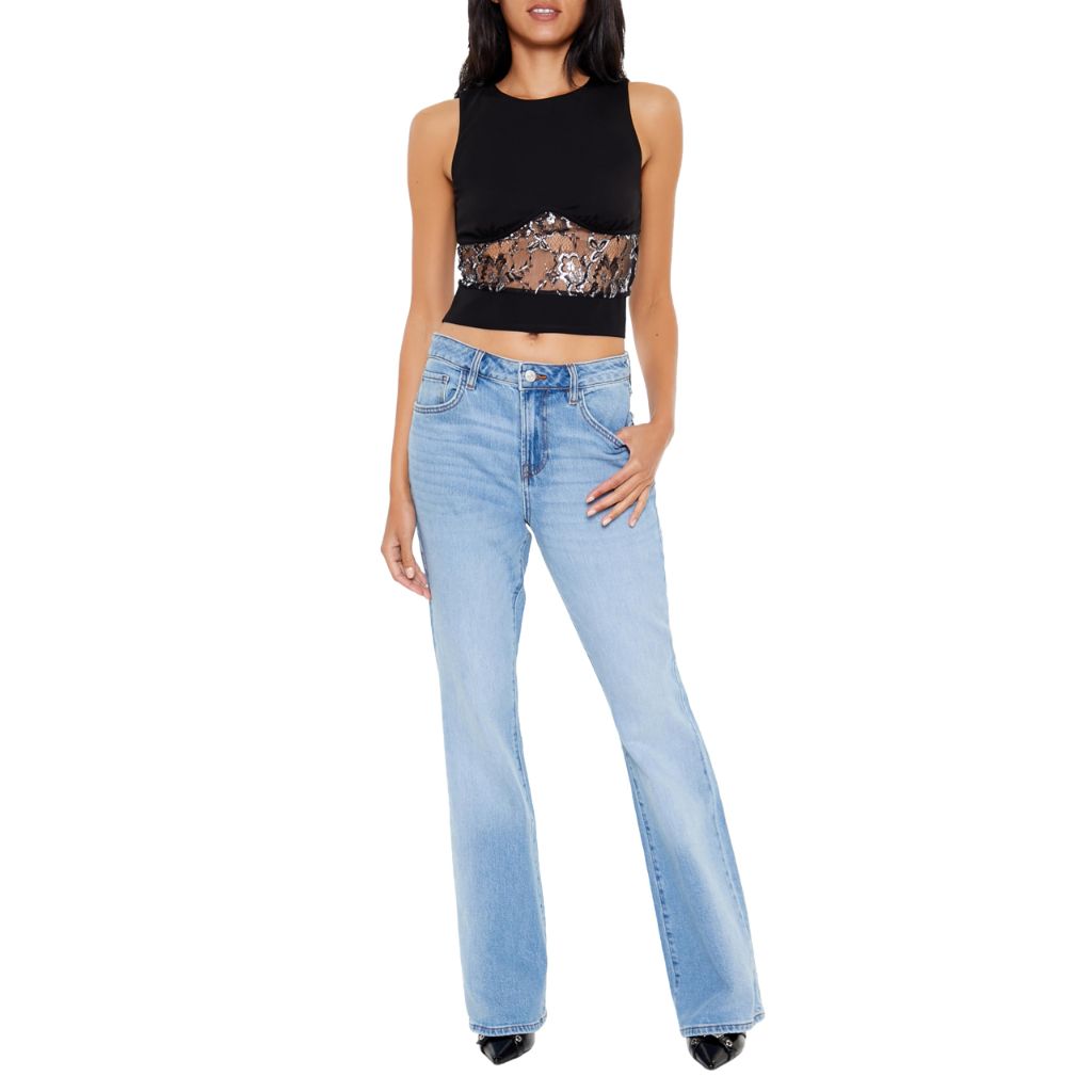 Forever 21 Women's Lace Cropped Tank Top Black X-Small