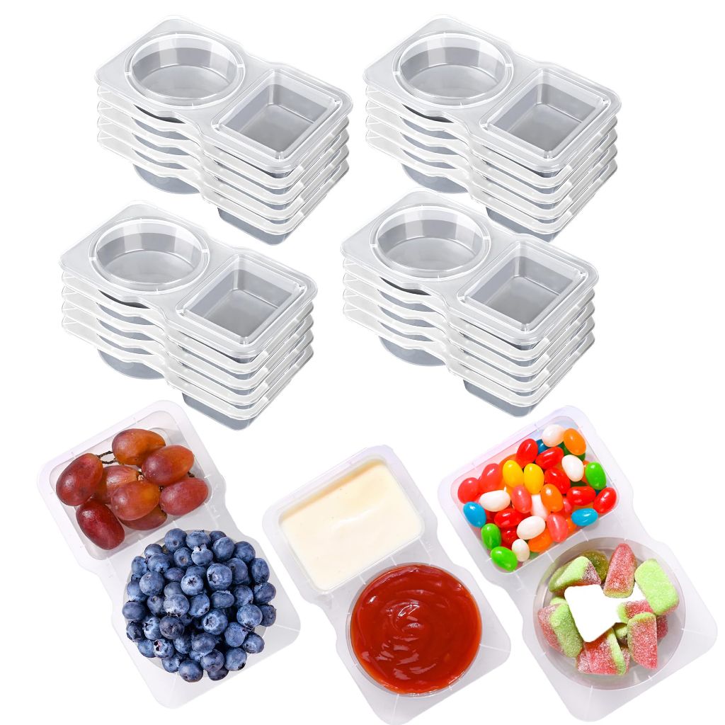 RXRRXR 20PCS Double Compartment Condiment Container With Lids - Reusable Snack Pack Containers for Take-out Sauces