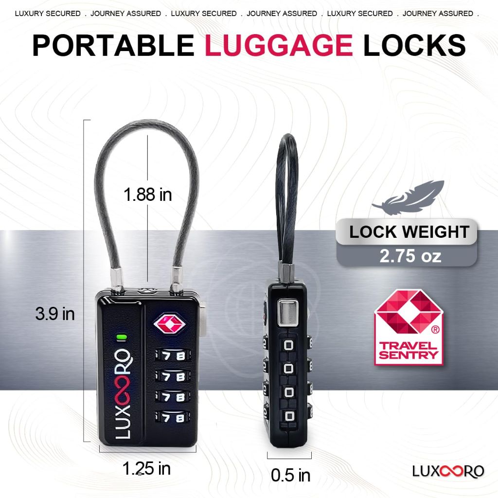 LUXOORO Tool-Less TSA Approved Luggage Lock with Alert Indicator, Black (2 Pack)
