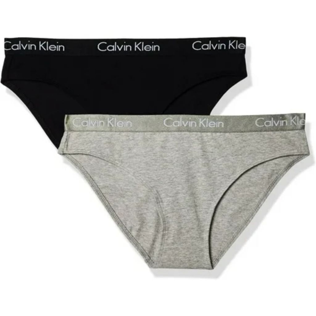 Calvin Klein Women's Motive Cotton Bikini Panty - Black/Gray Heather, Size Medium (2 Pair)