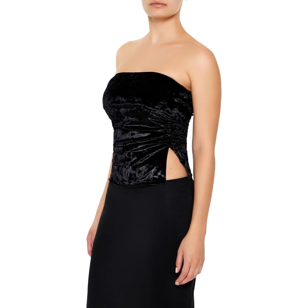 Forever 21 Womens Split-Hem Velvet Tube Top, Black - Size XL