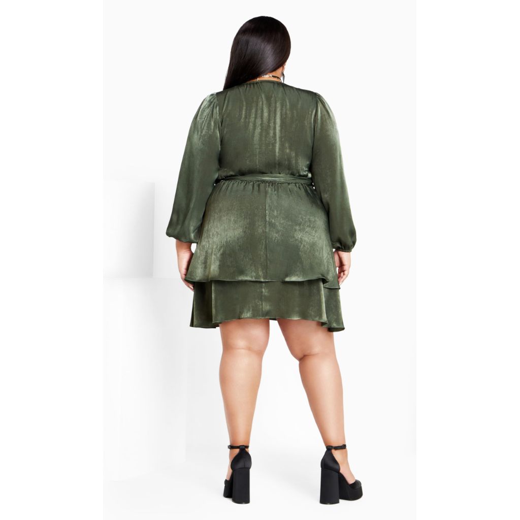City Chic Women's Plus Size Dress, Twisted Ruffle, Olive Green - size S