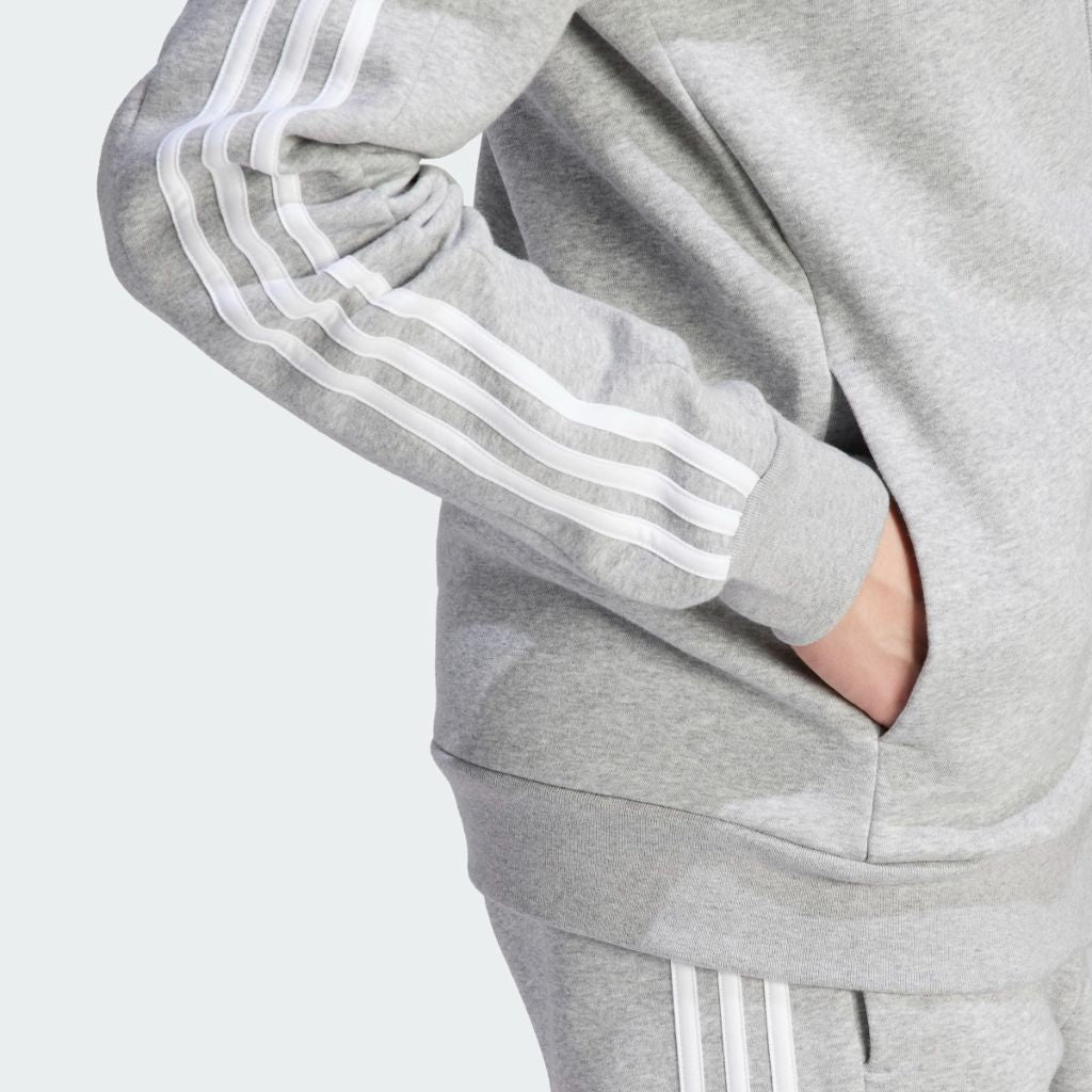 adidas Men's Essentials Fleece 3-Stripes Full-Zip Hoodie - Medium Gray Heather, 4XL Tall