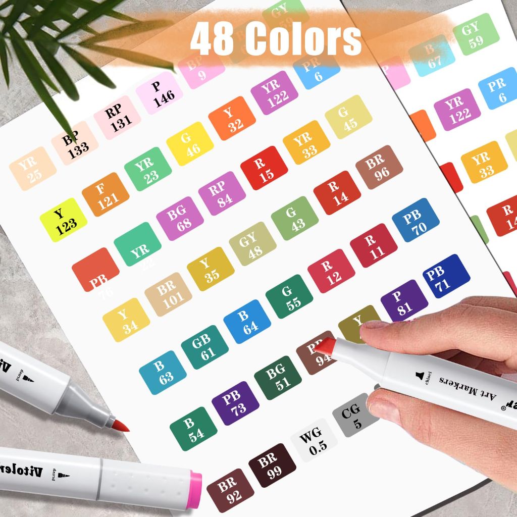 Vitoler Alcohol Markers,48 Colors Dual Brush Tip Art Marker for Adults Coloring Books