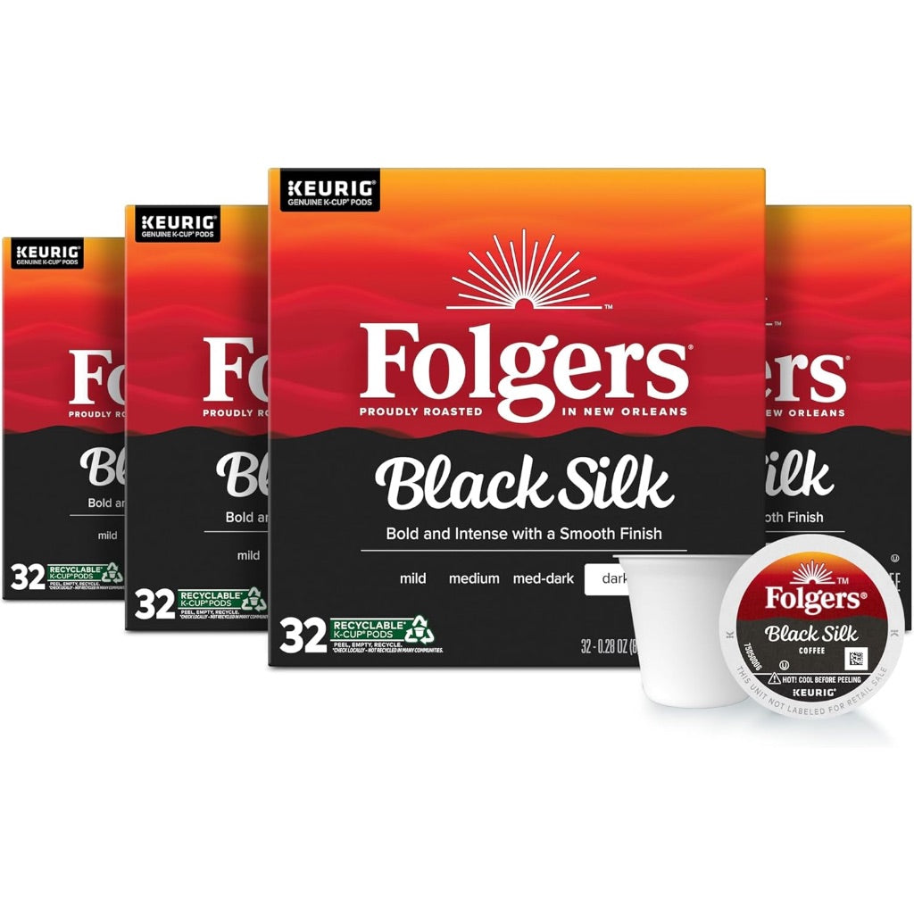 Folgers Black Silk Dark Roast Coffee Keurig K-Cup Pods, 128ct