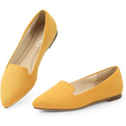 MUSSHOE Women's Pointed Toe Suede Flats - Mustard, Size 10.5