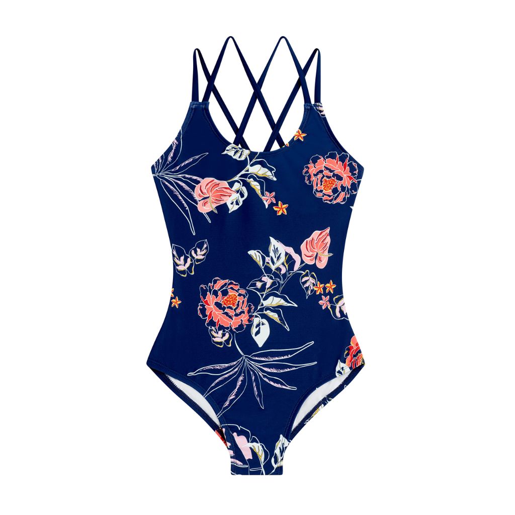 SZ 16, Kanu Surf Girls, Reese UPF 50 Beach Sport Criss-Cross One Piece Swimsuit, Reese Navy