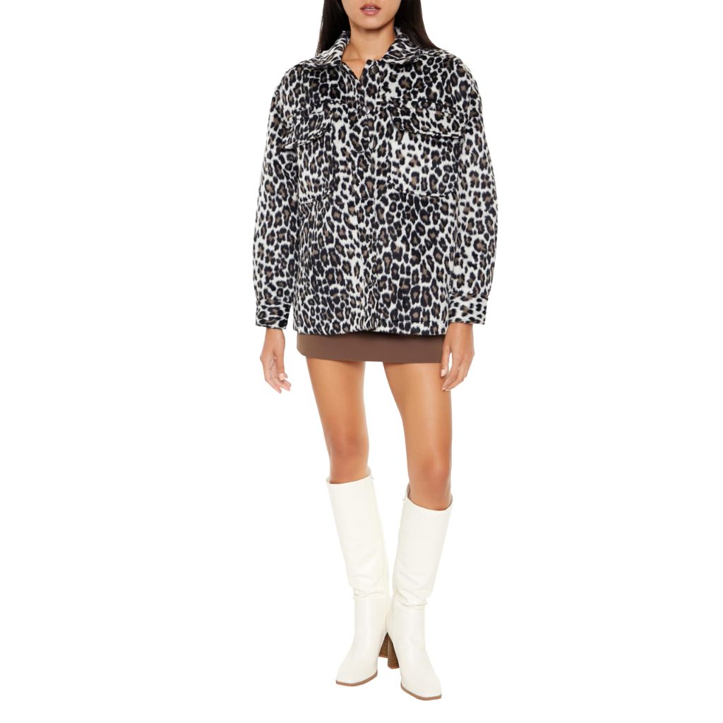Forever 21 Women's Faux Suede Leopard Print Shacket Brown/Multi X-Small