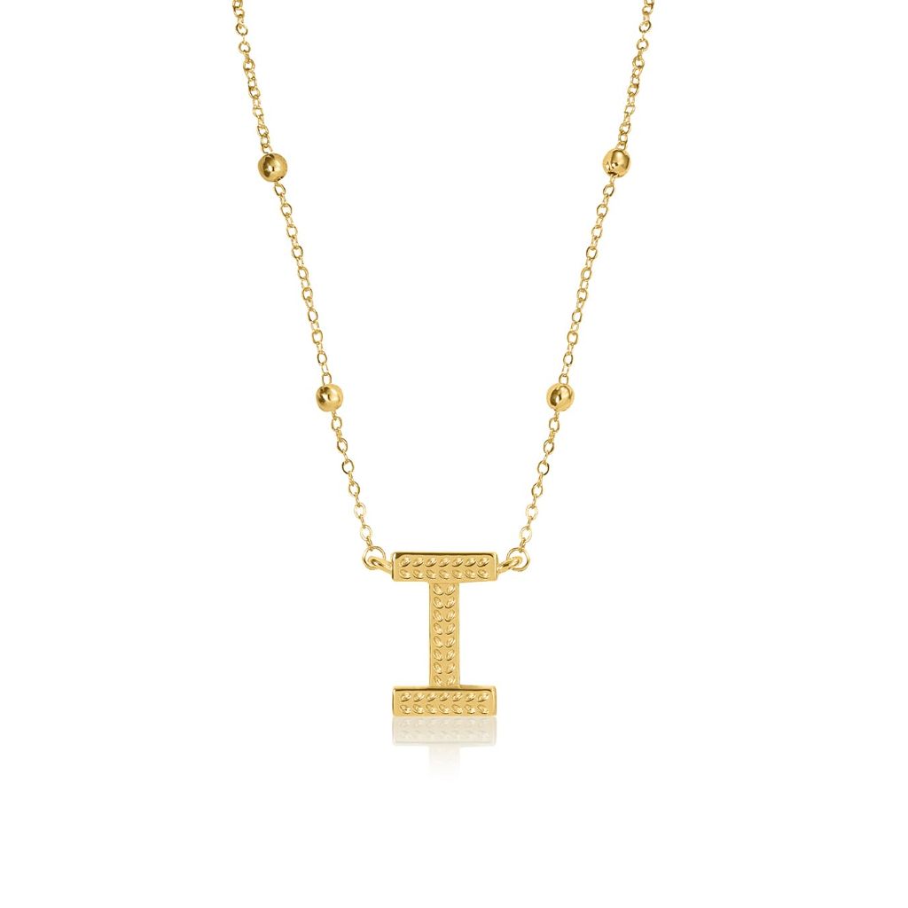 DERDALN Initial Necklace for Women 14K Gold Plated Necklace Bubble Letters I Alphabet Dangling Pendant Gift
