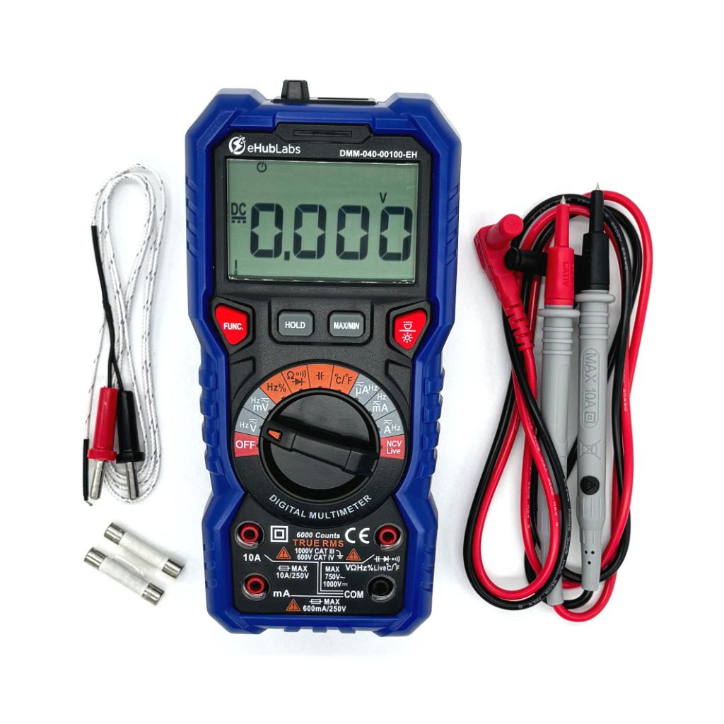 EHub Labs Digital Multimeter TRMS 6000 Counts Voltmeter Auto-Ranging | Blue