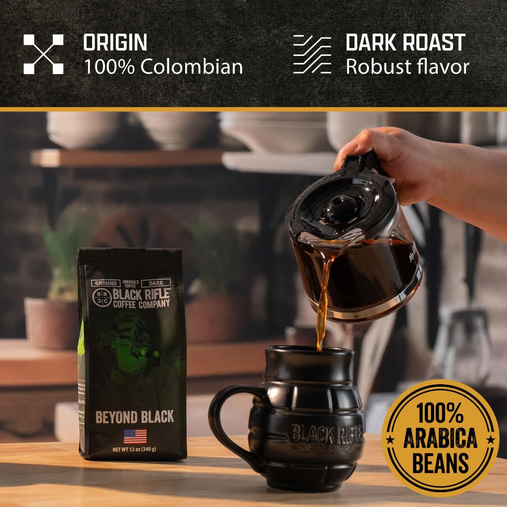 Black Rifle Coffee Company Beyond Black, 12oz Bag, Ground Coffee Dark Roast