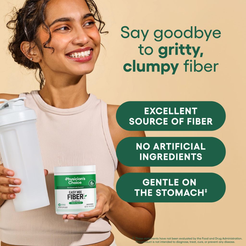 Physician's CHOICE Easy Mix Fiber for GLP-1 Support - No Grit & Sugar Free - Unflavored - 7.1oz
