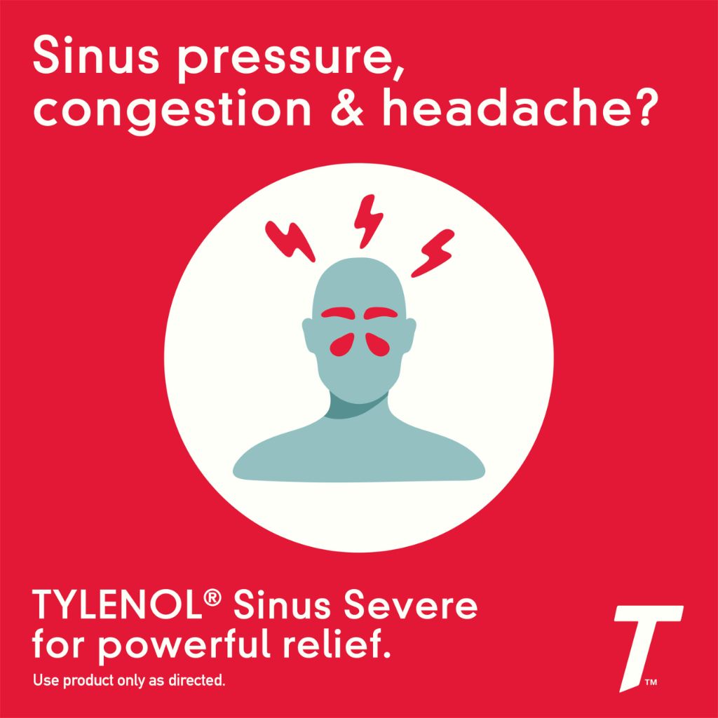 Tylenol Sinus + Headache Daytime Non-Drowsy Relief Caplets, Acetaminophen 325mg, 24 Count