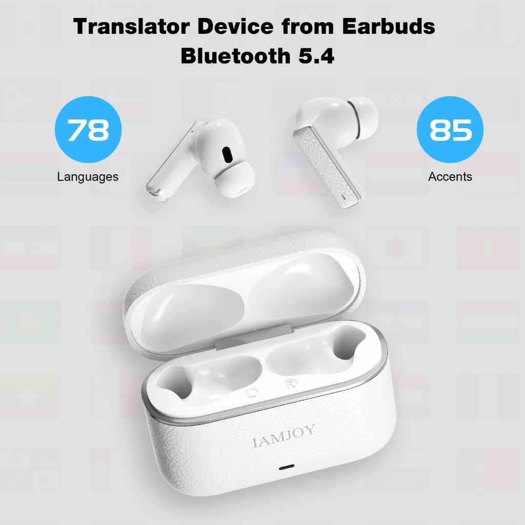 IAMJOY Language Translation Earbuds, 163 Language & Accents Two-Way Translator Device Built-in 6 Mics, 42dB Hybrid Dual Noise Cancelling Earbuds for Travel Business Learning, White