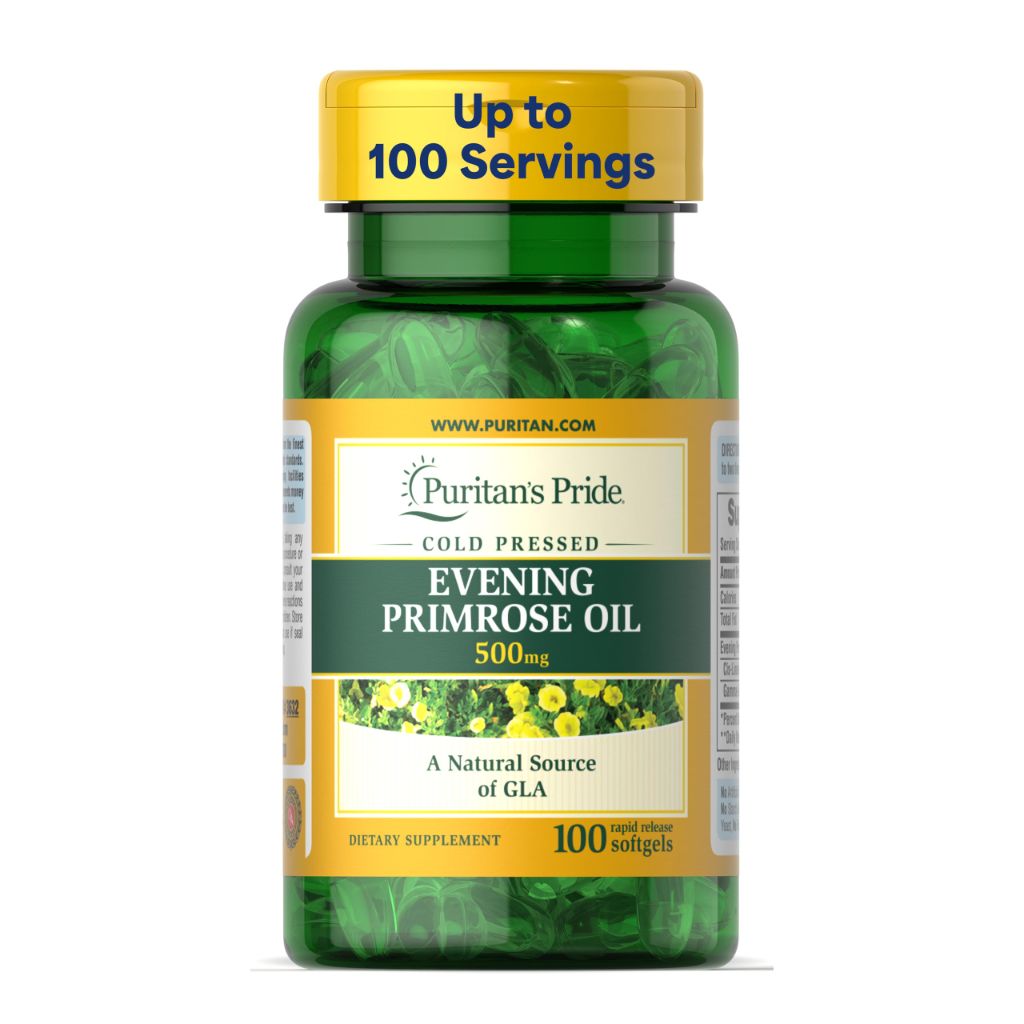 Puritan's Pride Cold Pressed Evening Primrose Oil 500 mg with GLA | 100 Soft Gels