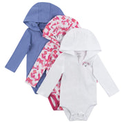 Hanes Baby Girls Bodysuits, Ultimate Flexy Hoodie Infant Long Sleeve 3-pack, Purple/Pink, 0-6M US