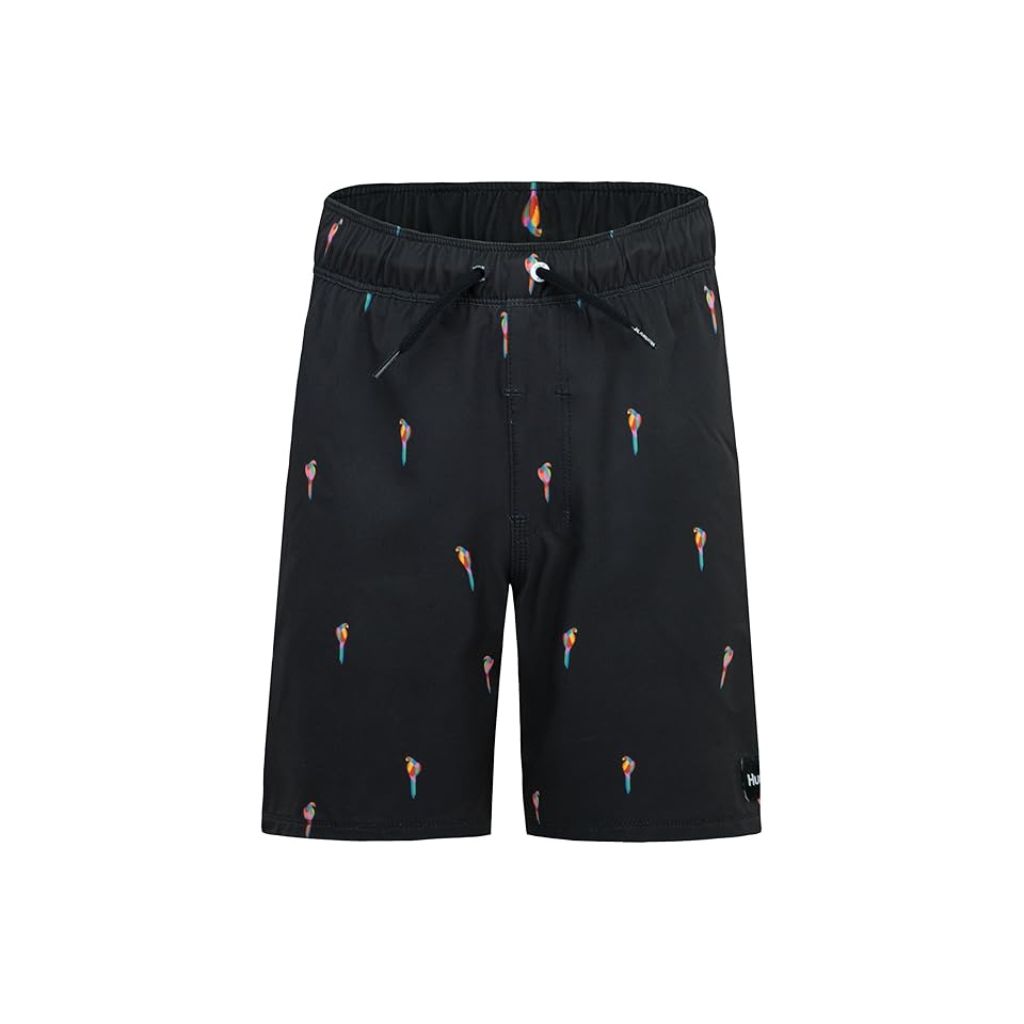 Hurley Kids Ditsy Birds Pull On Swim Trunk (Big Kid) Boy's Swimwear Black - Size MD (10-12 Big Kid) - Elastane/Polyester