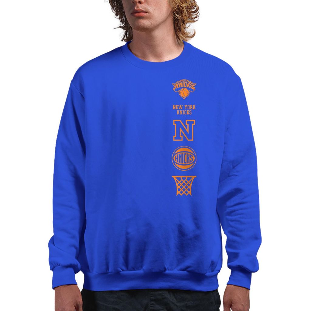Junk Food Adult NBA Stacked Logo Pullover Fleece Crew Neck Sweatshirt - New York Knicks, Blue (XXL)