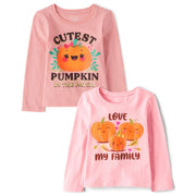 SZ 5T, The Children's Place Baby-Girls and Toddler, Multipacks Cute Pumpkin/Love Fam 2-Pack