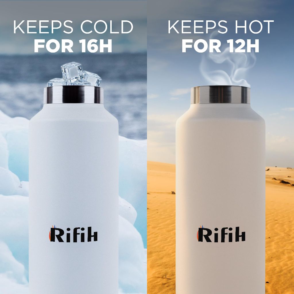 RIFIH Stainless Steel Insulated Water Bottle | Double-Wall Vacuum Insulation | Leak-Proof, Lightweight & Durable | Easy-Sip Cap, Dishwasher Safe | Hot & Cold Drinks, BPA-Free, Water Bottles 20 oz