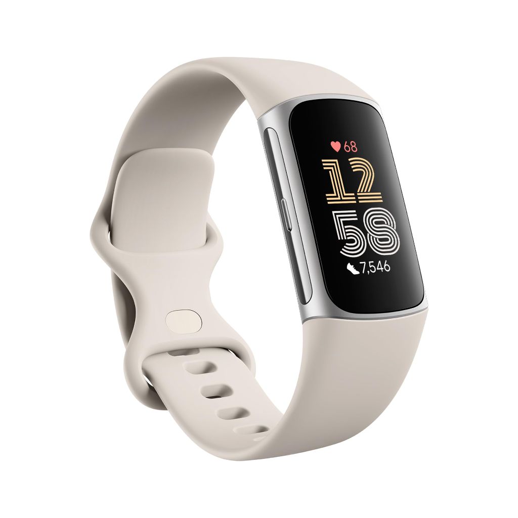 Fitbit Charge 6 Fitness Tracker with Google apps, Porcelain/Silver, One Size (S & L Bands Included)