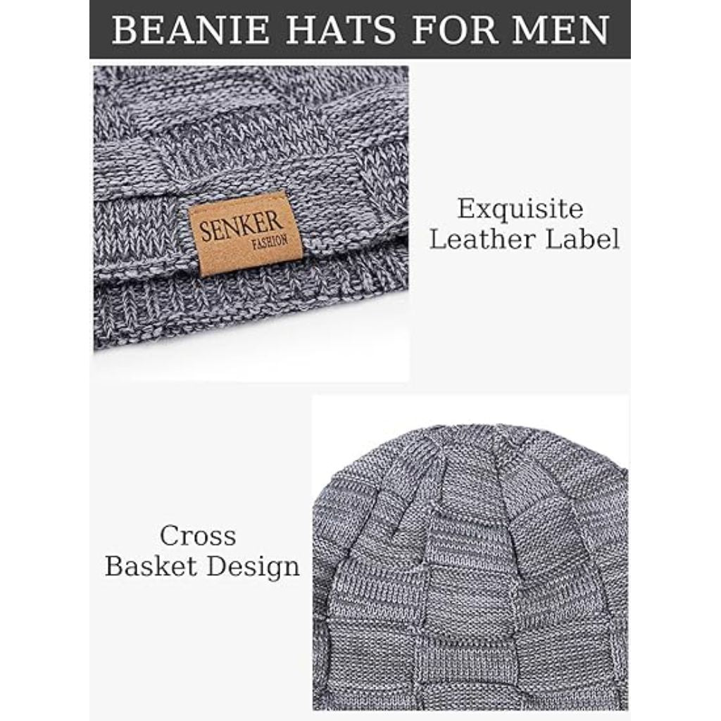PAGE ONE Mens Winter Slouchy Beanie Warm Fleece Lined Skull Cap Baggy Cable Knit Hat
