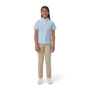 SZ 16, French Toast Girls' Fitted Wrinkle-Resistant Oxford Shirt with Short Sleeves, Light Blue