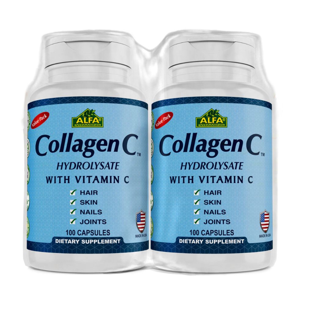 CollagenC Hydrolysate by Alfa Vitamins, Contains biotin and Vitamin C - 100 Capsules Each (2pk)