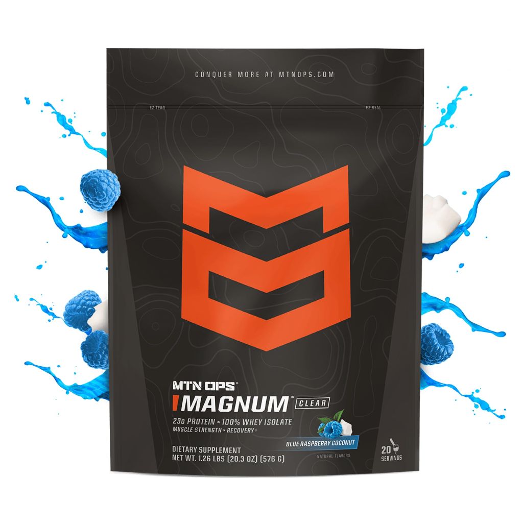 MTN OPS Magnum Clear Protein Powder – 23g 100%  Refreshing Blue Raspberry Coconut, 20 Servings