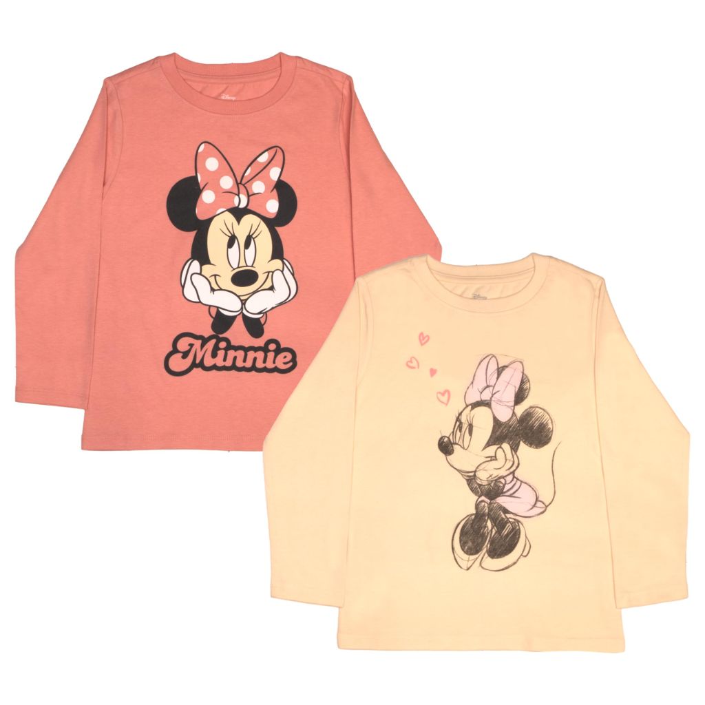 Disney Minnie Mouse Girls Long Sleeve T-Shirts, 2-Pack Bundle Set for Kids and Toddlers (6X, Pink/Cream)