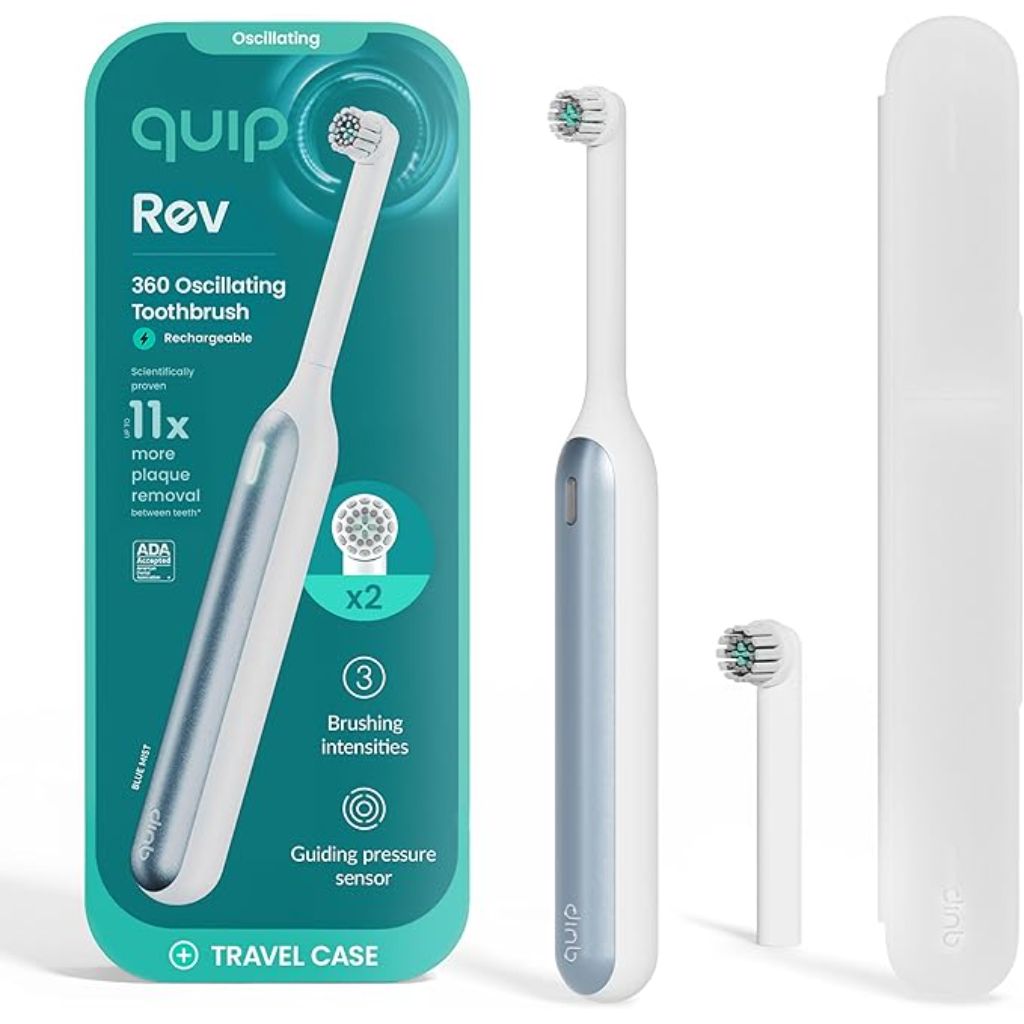Quip Rev Oscillating Rechargeable Electric Toothbrush - Soft Bristles - Blue Mist