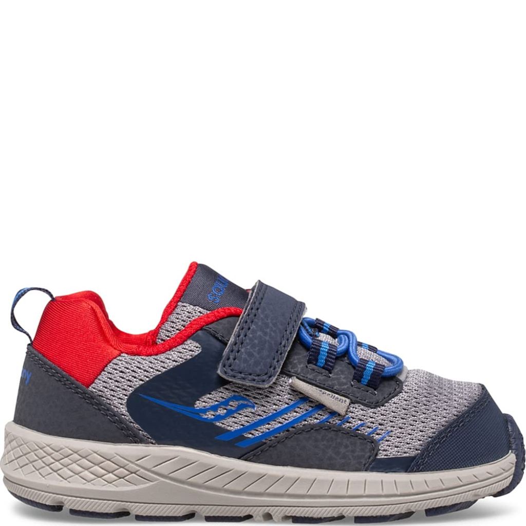 Saucony Toddler's Wind Shield Alternative Closure JR Running Shoe - Navy/Gray/Red, Size 4.5 Toddler