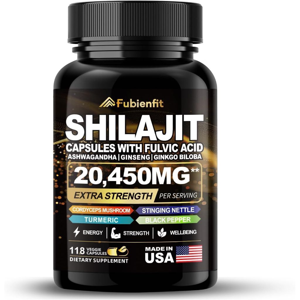 Fubienfit Shilajit Capsules - Premium Shilajit for Men - with Ashwagandha Ginseng and More Fulvic Acid- 120 Capsules