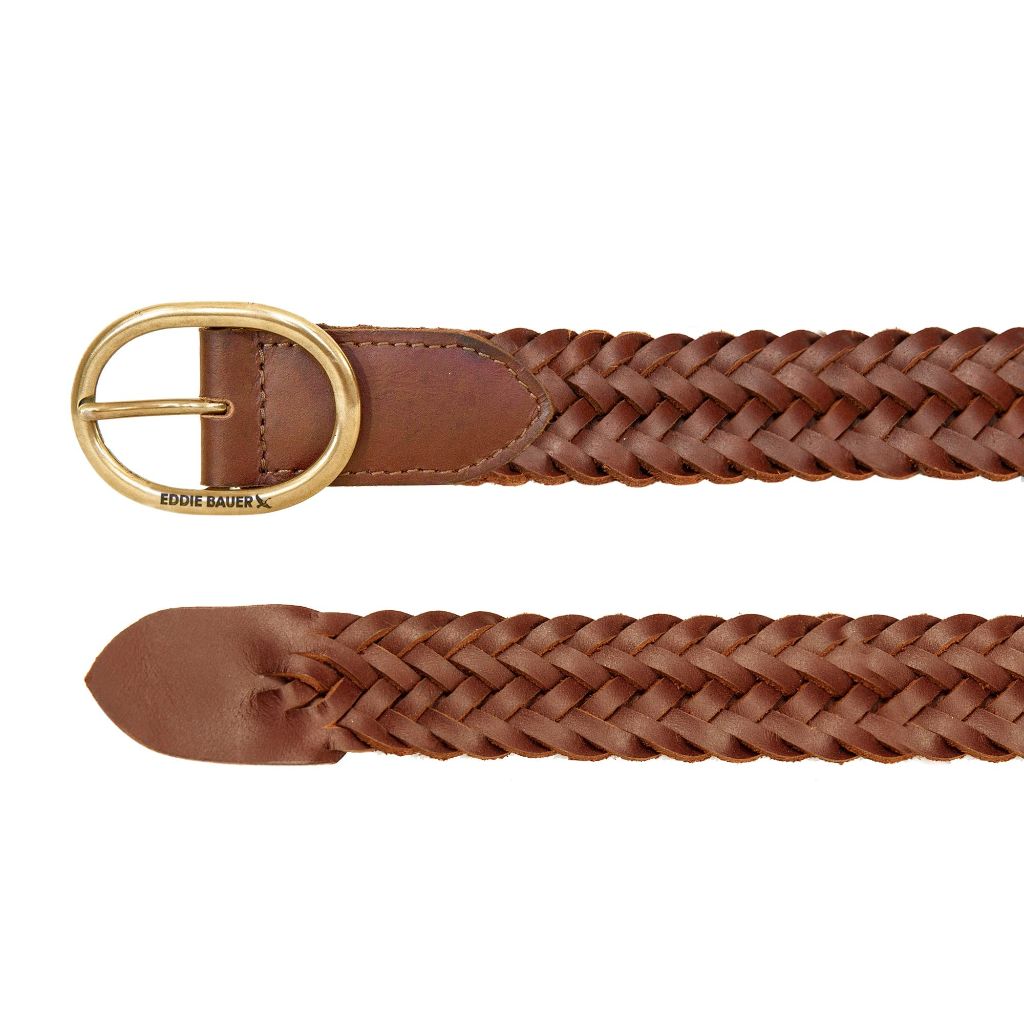Eddie Bauer Women's Casual Leather Belts with Durable Metal Buckle, Center Bar Woven - Tan, X-Large