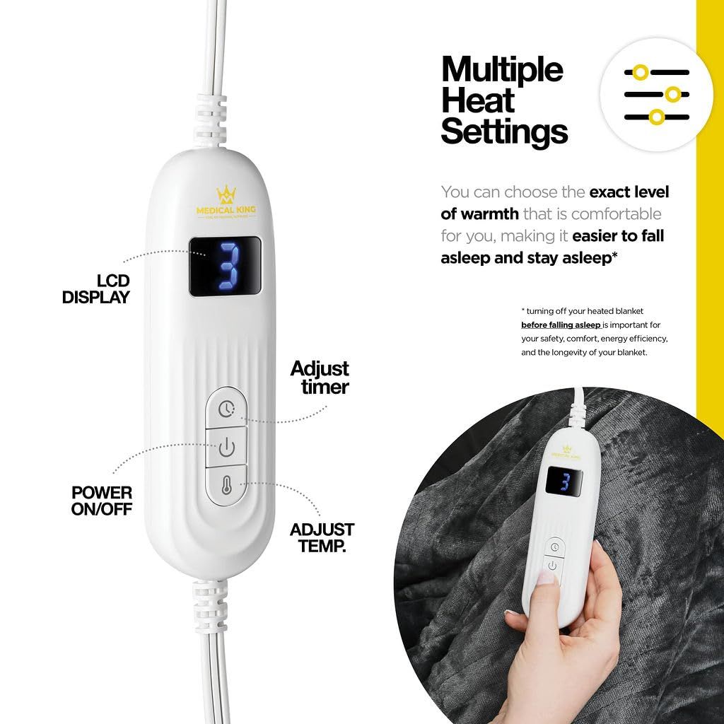 Medical king Heated Blanket, Machine Washable, Electric Blanket Throw (Gray, 50 x 60)