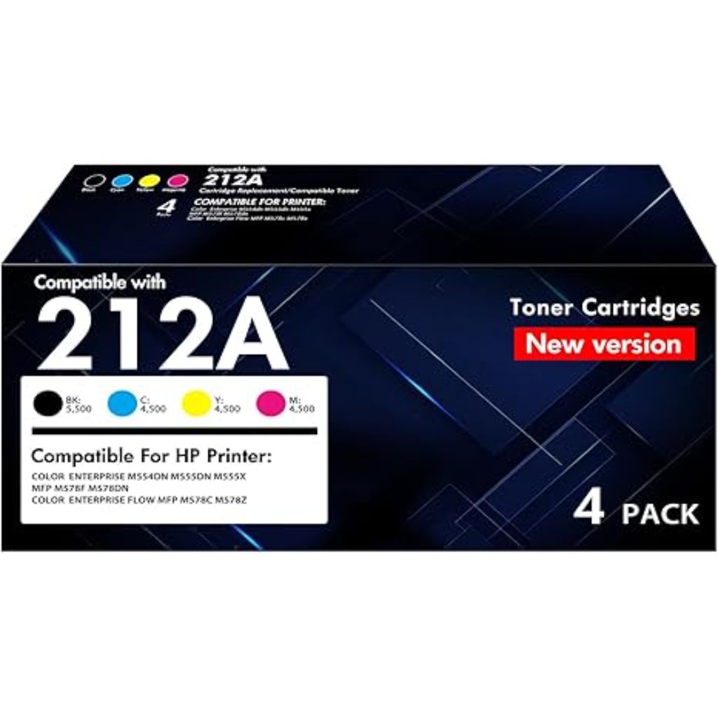 212A 212X Toner Cartridges 4-Pack Compatible for HP 212A 212 212X W2120A W2120X for HP Color LaserJet Enterprise M554 M555 M555dn M554dn M555x MFP M578 M578f M578dn M578c M578z Series Printer Ink
