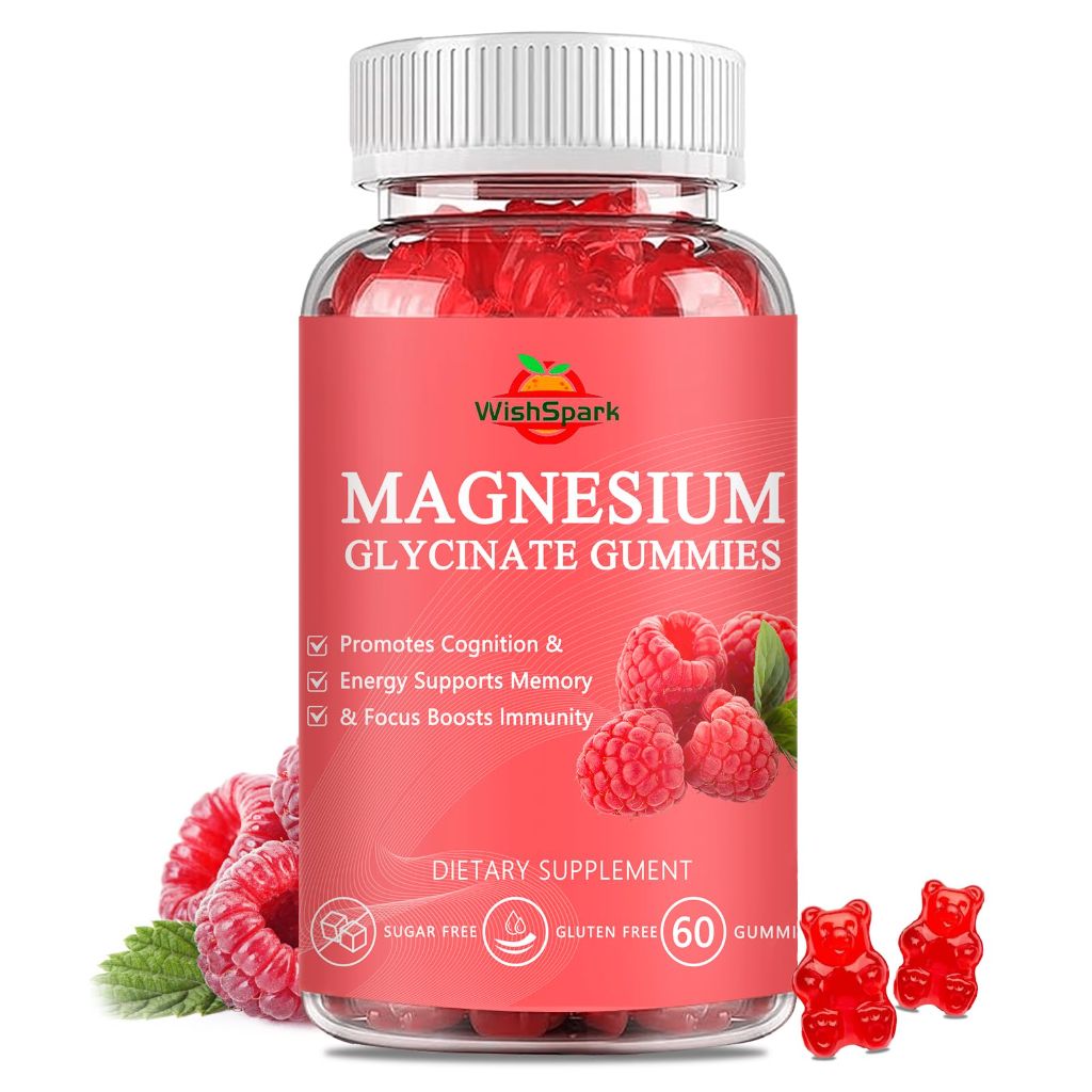 WISHSPARK Magnesium Glycinate Gummies 500mg - 60 Raspberry Gummies