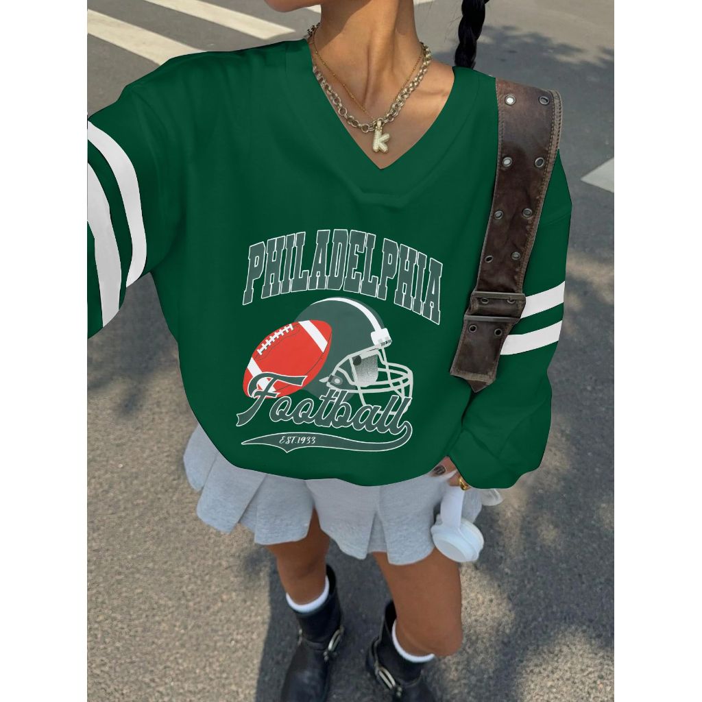 SZ L, ASTANFY Game Day Sweatshirt Women Sequin Football - Green
