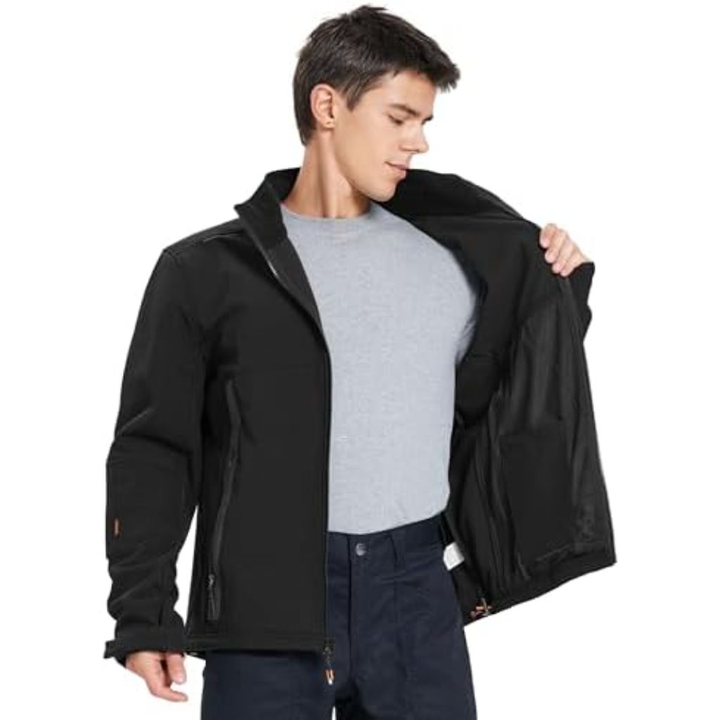DURAWERK Men's Softshell Water-Resistant Fleece Jacket - Black, Large