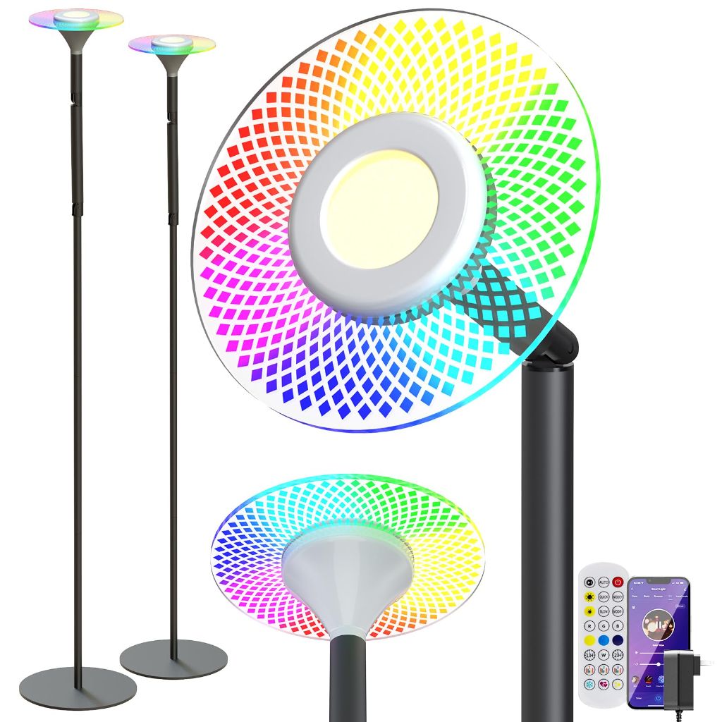 Yaldomt RGB Floor lamp for Living Room: 2 Set Smart Standing lamp with app Remote contral for Bedroom Office to Reading (2)