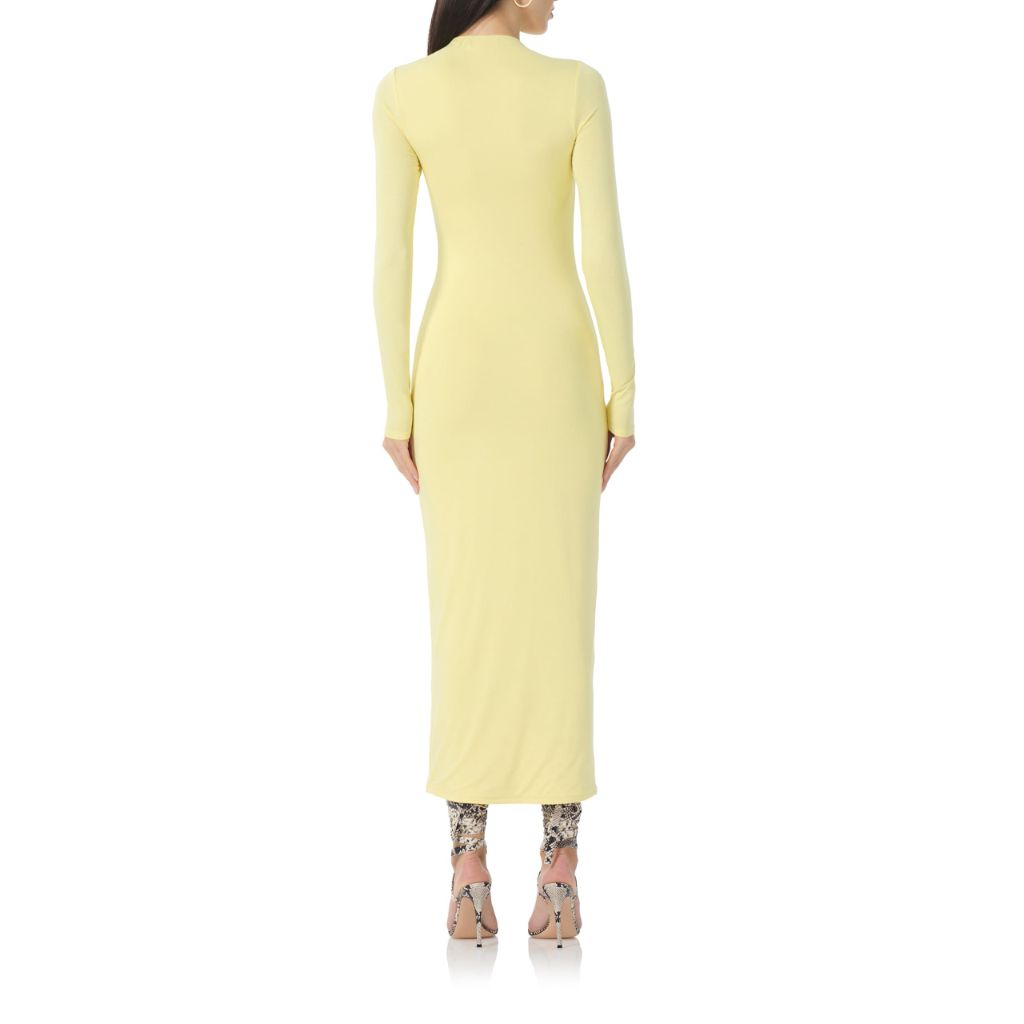 AFRM Women's Juniper Mock Neck Long Sleeve Midi Bodycon Dress, Buttercup, X-Large