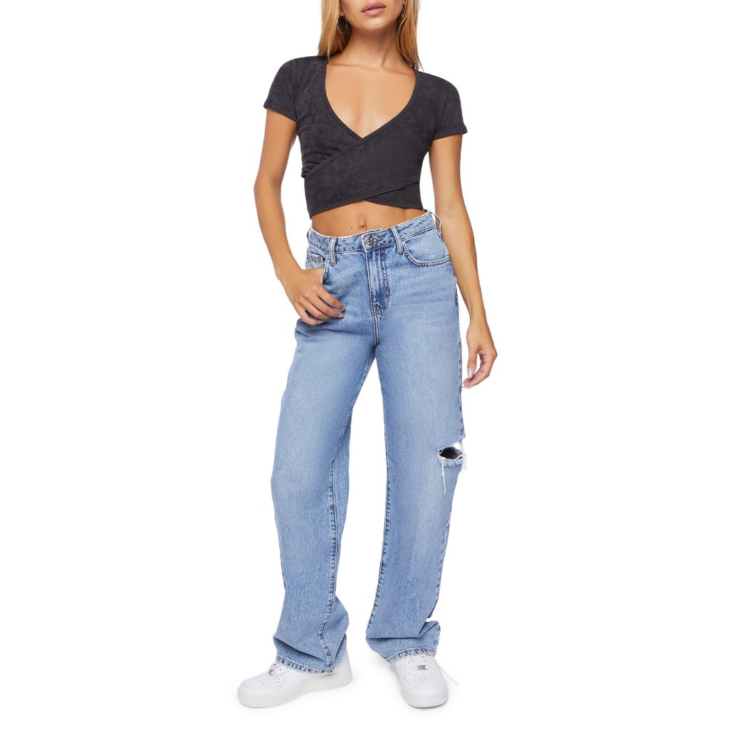 Forever 21 Crossover Cropped Tee Black M/L