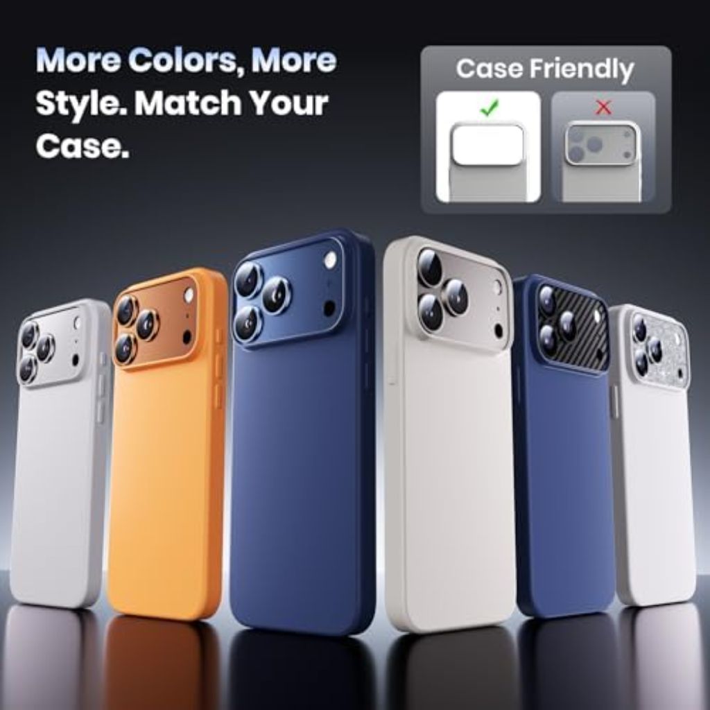 Hoerrye for iPhone 17 Pro Camera Lens Protector - [12FT Shatterproof Military Grade] [Strong Adsorption] Metal 9H+ Tempered Glass Camera Screen Full Cover Case Friendly,Black