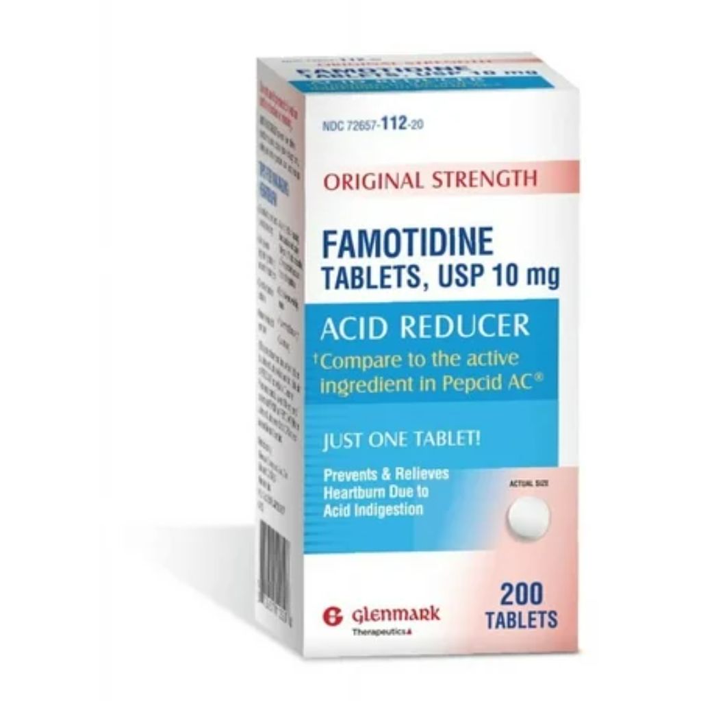 Glenmark Original Strength Famotidine Tablets 10mg Acid Reducer - 200 tablets